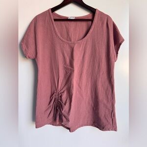 Oh My Gauze Ana Top woman s/m (1) pink blossom color 100% cotton ruched tie